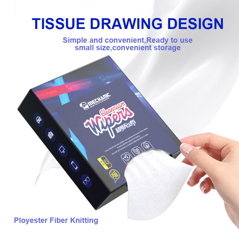 MECHANIC 50PCS Ultra-fine Dust Cleaning Cloth with Tissue Drawer Dsign Water and Dust Absorption Static-free Wiping Cloth. 