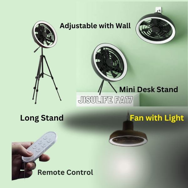 JISULIFE FA17 Outdoor LED Ceiling Fan with Long Tripod Stand