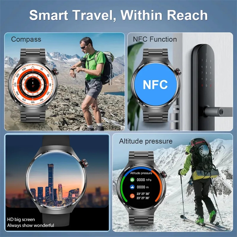 For Huawei Xiaomi NFC Smart Watches Men Watch 4 Pro AMOLED HD Screen Heart Rate Bluetooth Call IP68 Waterproof SmartWatch 2023. 