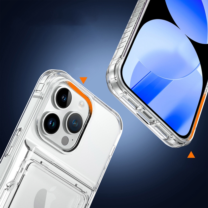 Transparent Card Holder Case for iPhone 15 14 13 12 11 Pro Max 15 Plus 15 Pro Max Shockproof Clear Case Cover with Phone Stand. 