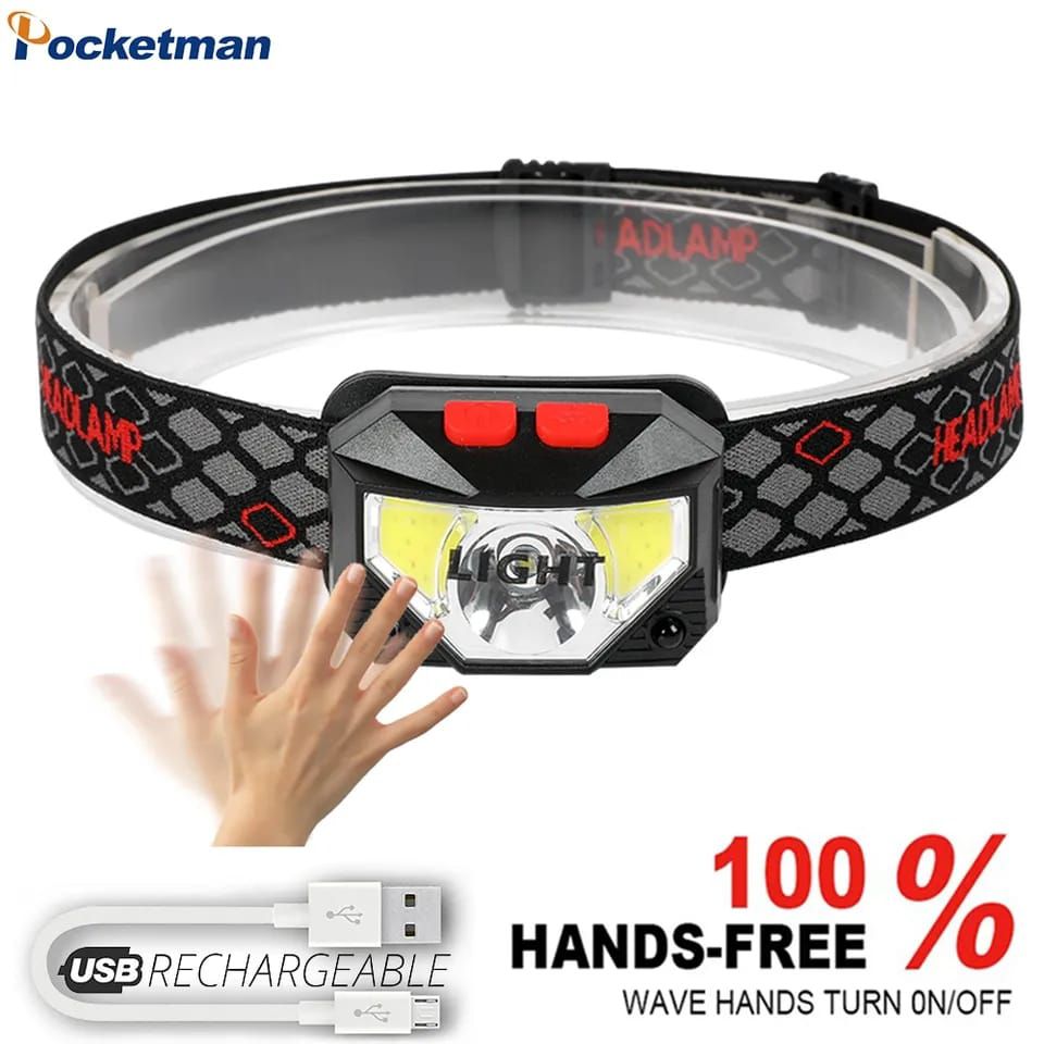 USB Rechargeable LED Headlamp - 800 Lumens With Motion Sensor, IPX4 Waterproof For Camping & Running