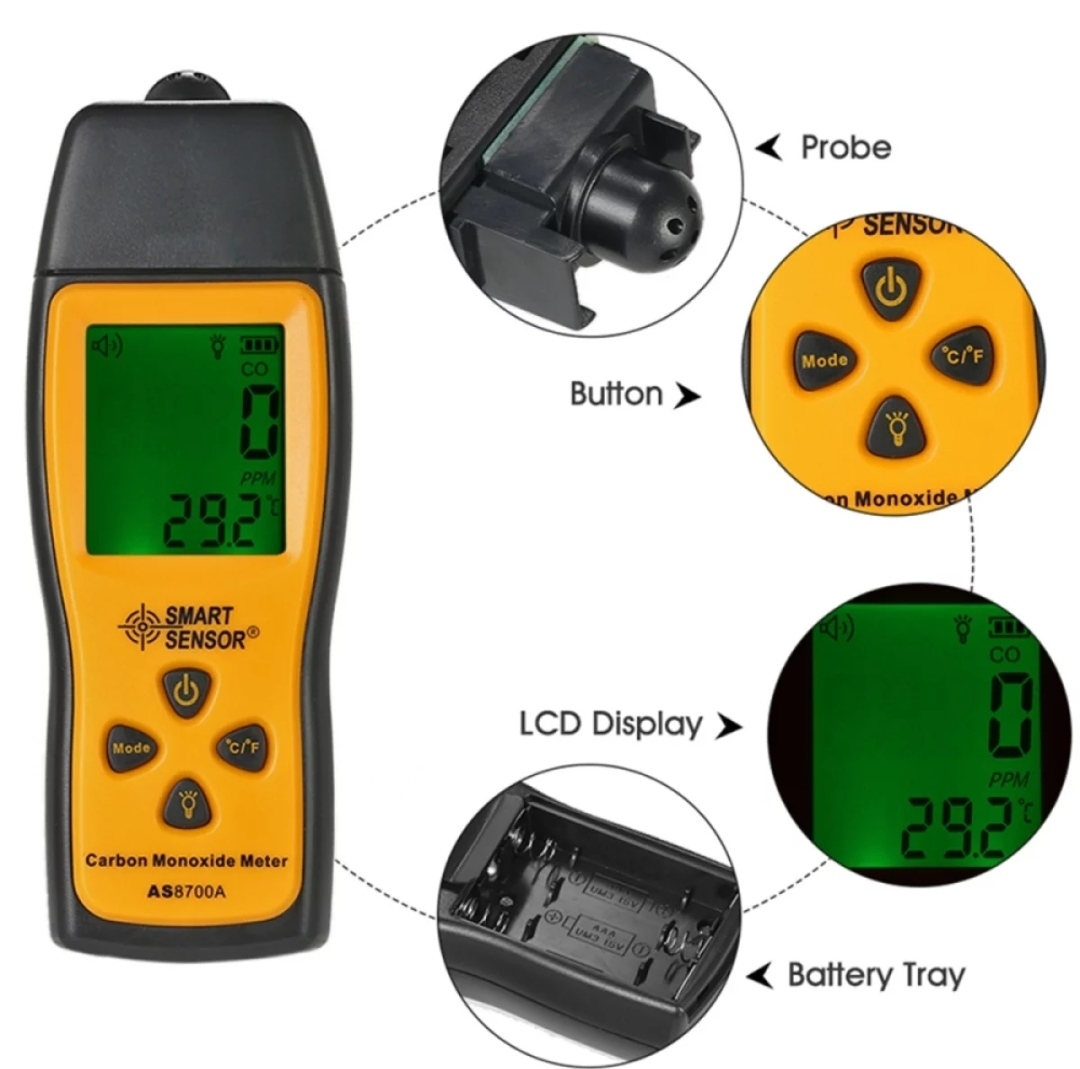 Carbon Monoxide Meter Gas Analyzer Smart Sensor AS8700A 1~1000 PPM CO Fas leak Detector. 