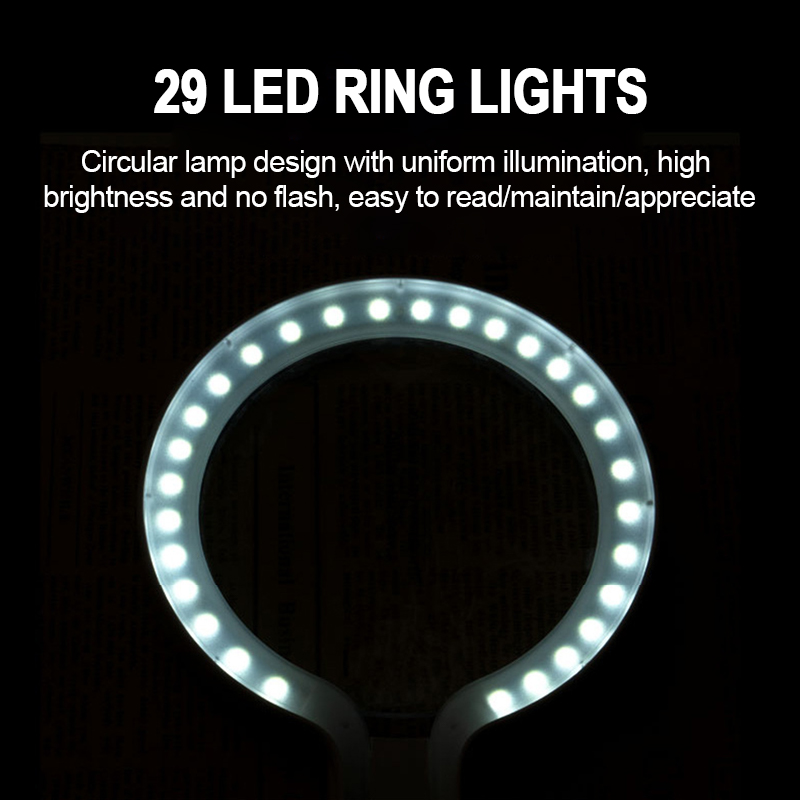 10X 25X Handheld Magnifying Glass USB Rechargeable Magnifier with 29 LED Lights Illuminated Magnifier for Reading/Identification. 