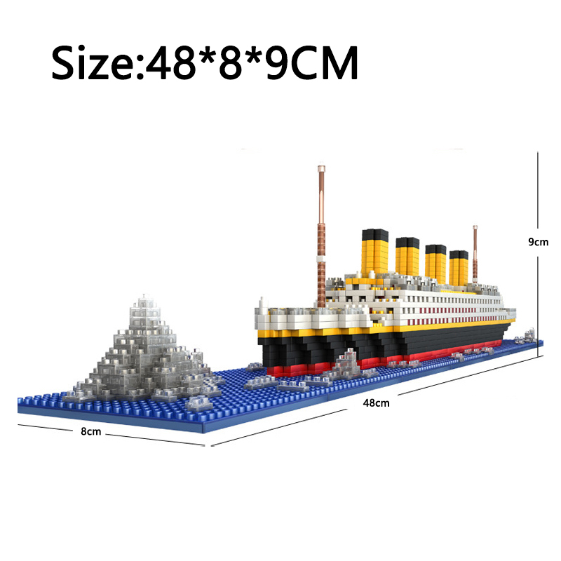 Titanic ship model children's toys birthday gift assembly building block plastic block with lamp toy Titanic building block toy. 