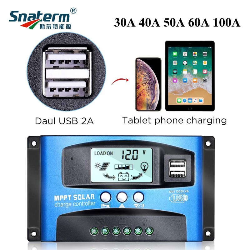 MPPT 30A 40A 50A 60A 100A Solar Charge Controller 12V/24V Solar Panel Battery Regulator Charge Controller Dual USB 5V2A Home use. 