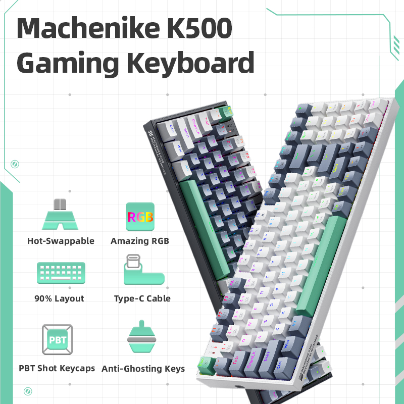 Machenike K500 Mechanical Keyboard Gaming Keyboard Wired Keyboard Hot Swappable 94 Keys RGB Light Mac Windows. 