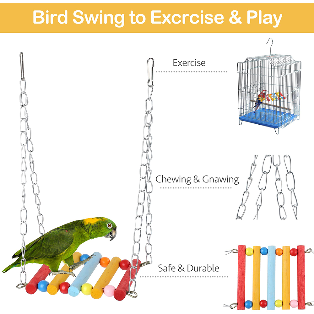 11Pcs Bird Cage Toys for Parrots Wood Birds Swing Reliable Chewable Bite Bridge Wooden Beads Shape Parrot Toy Bird Toys. 