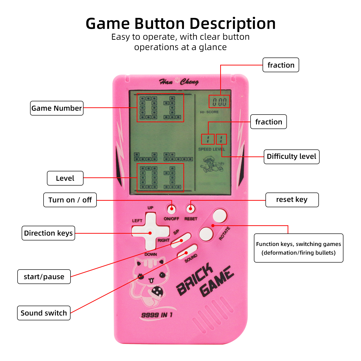 Classic nostalgic large screen, Tetris game console, children's puzzle electronic toy, prepare two No. 5 batteries by yourself. 
