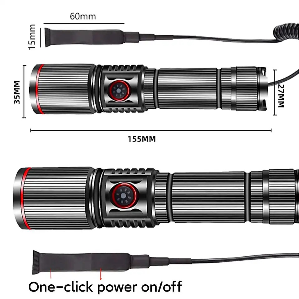 8000LM Military Tactical Flashlight Rechargeable LED Torch 3000M High Power LED Flashlight Powerful Lantern With Rat Tail Switch. 