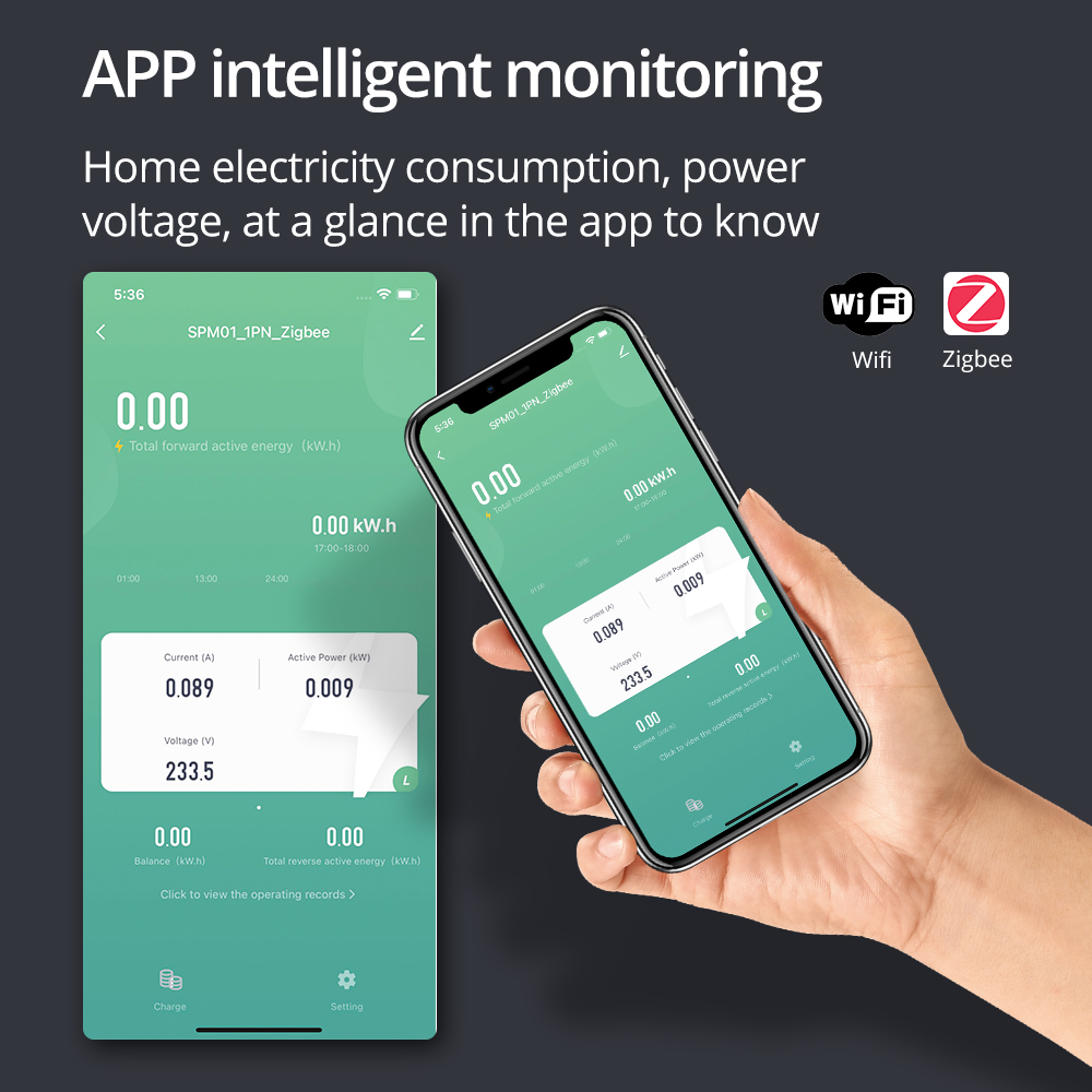 Zemismart Tuya Zigbee WiFi MiNi Energy Meter Electric Monitor Sensor Real-time Measure Zigbee2mqtt Home Assistant Control 63A. 