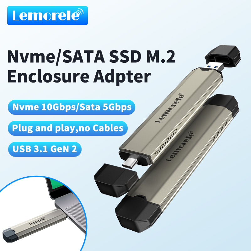 Lemorele M2 SSD Case M.2 NVMe SATA SSD Enclosure Adapter 10Gbps USB 3.1 Gen2 USB C External Enclosure Supports M and B&M Keys