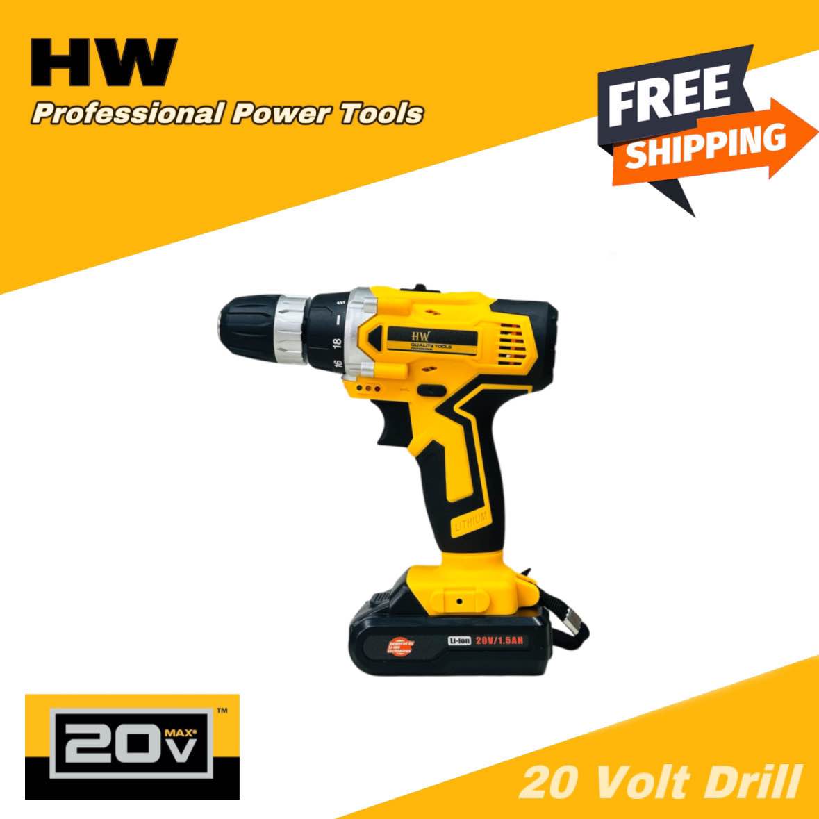 HW 20V Cordless Drill Machine - HW 20 Volts Cordless Charger Drill Drill With 2X Battery. 