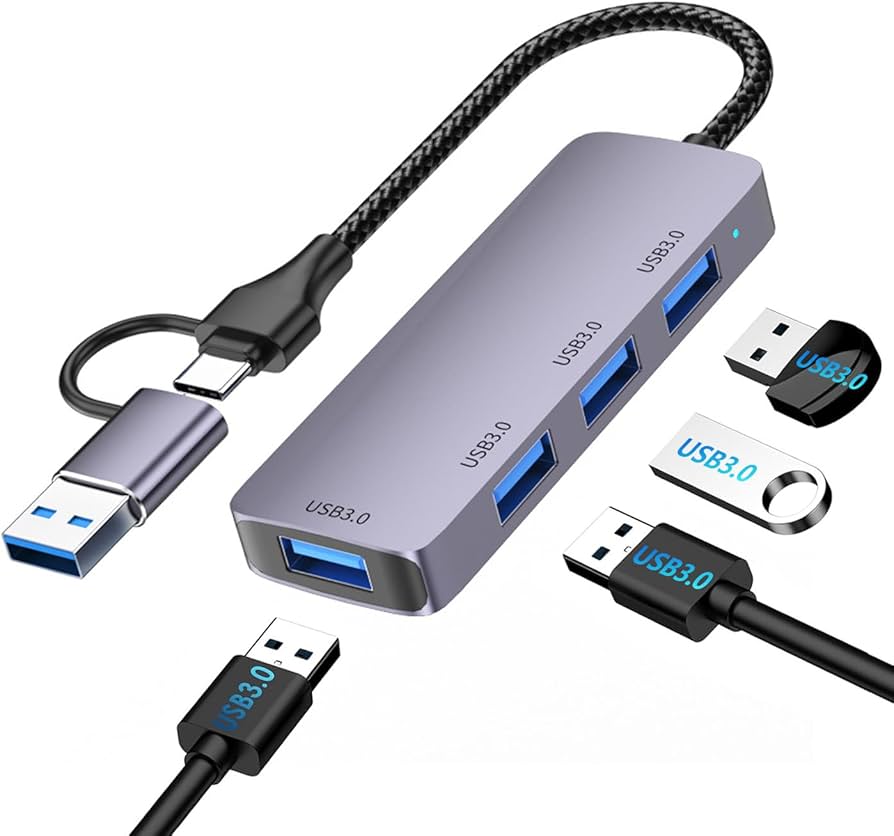 AMC TECH USB 3.0 4 Ports Hub - 4 in 1 USB Adapter with High-Speed Data Transfer. 