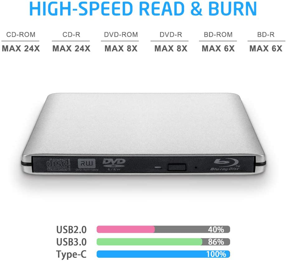 External USB3.0  Blu-Ray Burner Writer Optical DVD Drive BD-RE 3D Blu-Ray Reader  for Windows/MAC OS. 