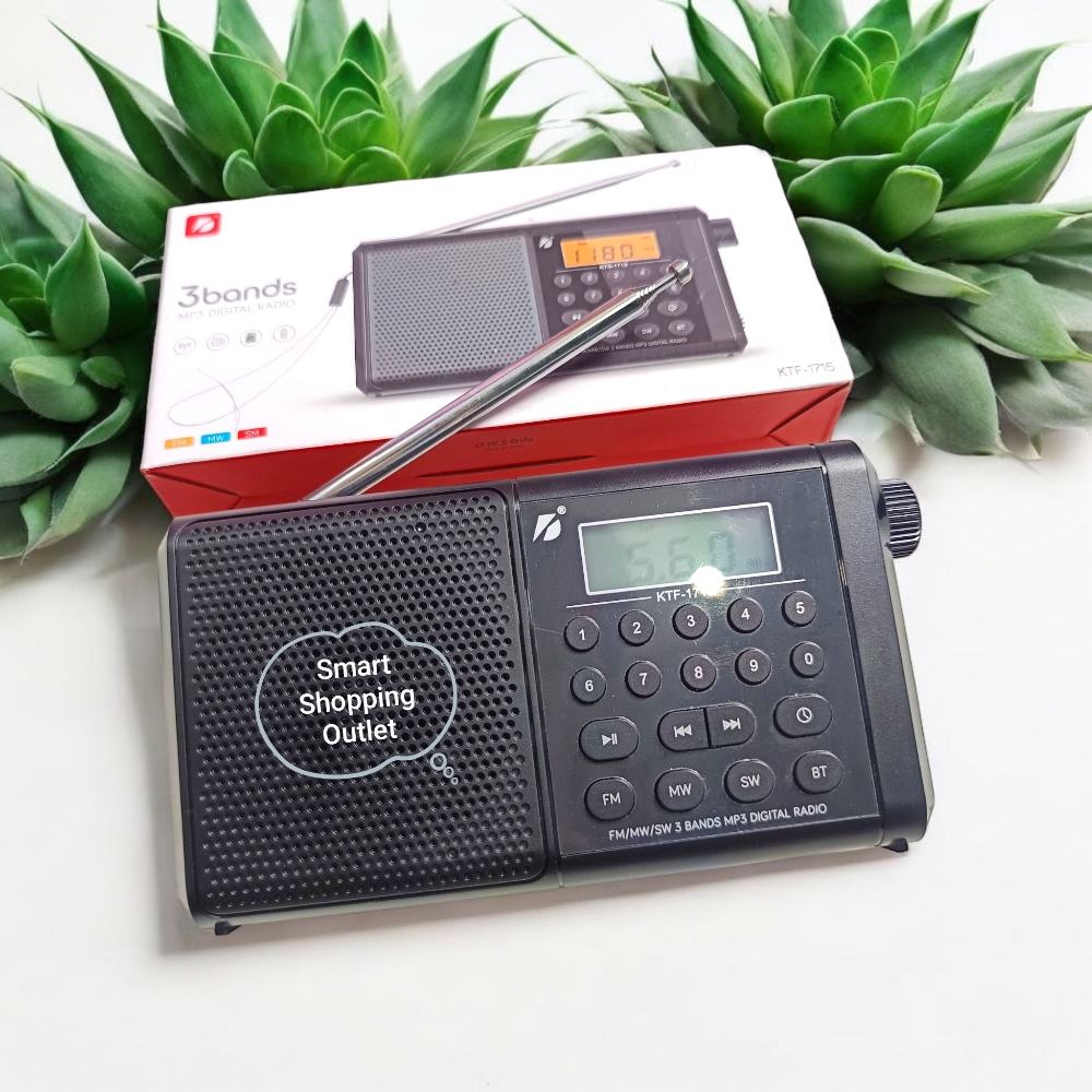 KTF-1715 FM/MW/SW 3 Bands Radio & Clock Supported Digital Display Bluetooth Wireless Speaker. 