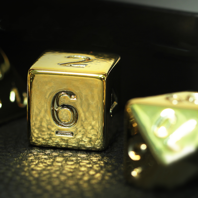 7-Piece Gold Plated Dice Set - D&D COC D4 D6 D8 D10 D% D12 D20 - Premium RPG Dice for Table Games, DND, MTG. 
