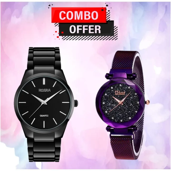 Couple OFFER, Stainless Steel Mens Watch With Women Watch. Buy 1 Get 1 Free