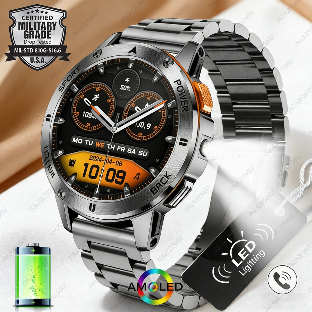 2026 Smart Watch 1.53 Inch Color Screen Sport LED Flashlight Heart Rate Waterproof Fitness Tracker Bluetooth Call Smartwatch Men