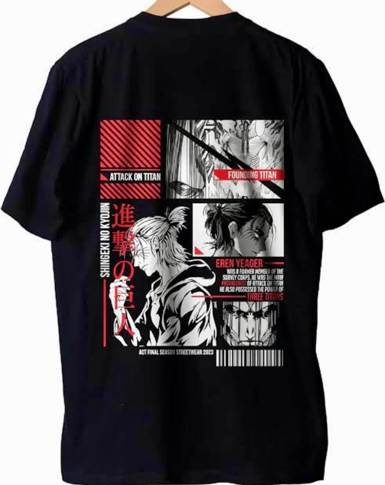 Attack on Titan Anime T-Shirt Eren Yeager Drop Shoulder Cotton