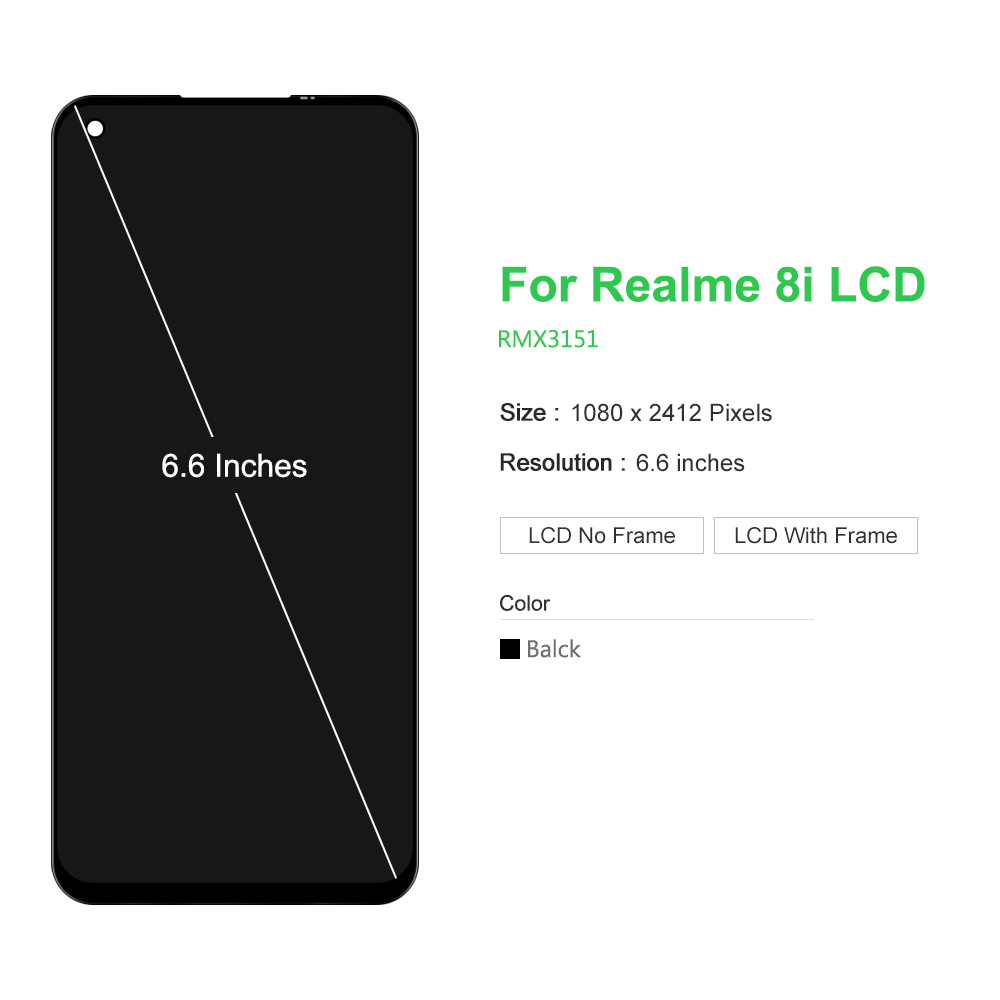 6.6" For Oppo Realme 8i RMX3151 LCD Display Touch Screen with Frame, For Realme 9i RMX3491 Display Replacement. 
