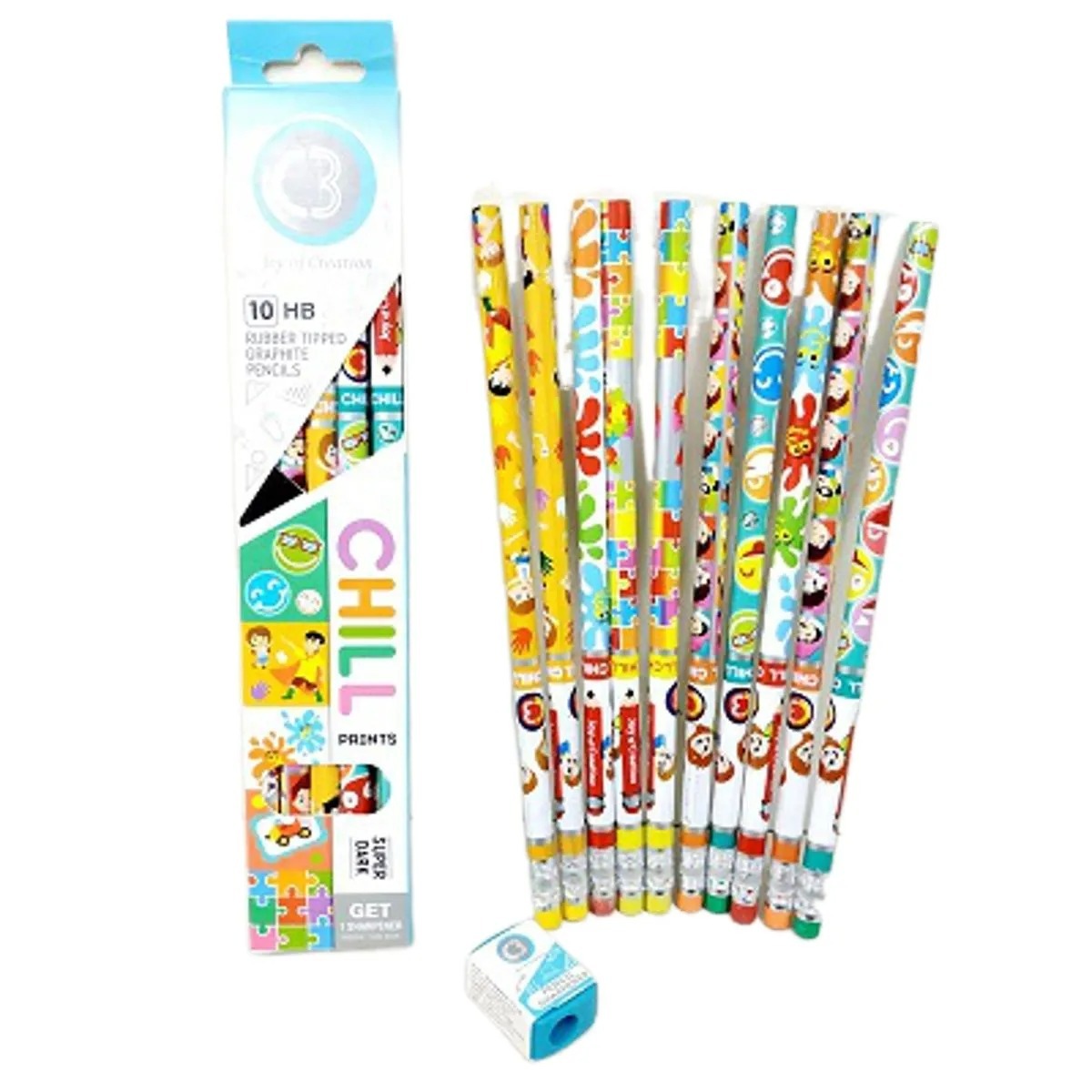 Doms 10 pcs Chill Super Dark HB Rubber Tipped Graphite Pencils with Sharper. 