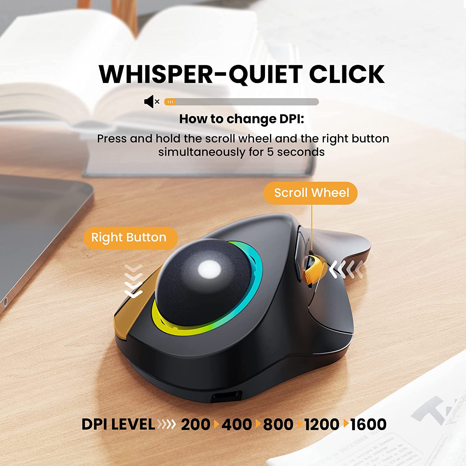 ProtoArc Wireless Index Finger Trackball Mouse Rechargeable RGB Rollerball BT 2.4g Mice for Computer Laptop 3 Device Connection. 