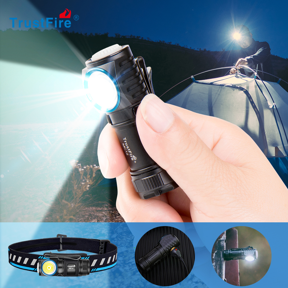 TrustFire MC12 EDC Powerful LED Flashlight 1000Lumens Magnetic Rechargeable Head Lamp XP-L HI Camping Torch Flash Light. 