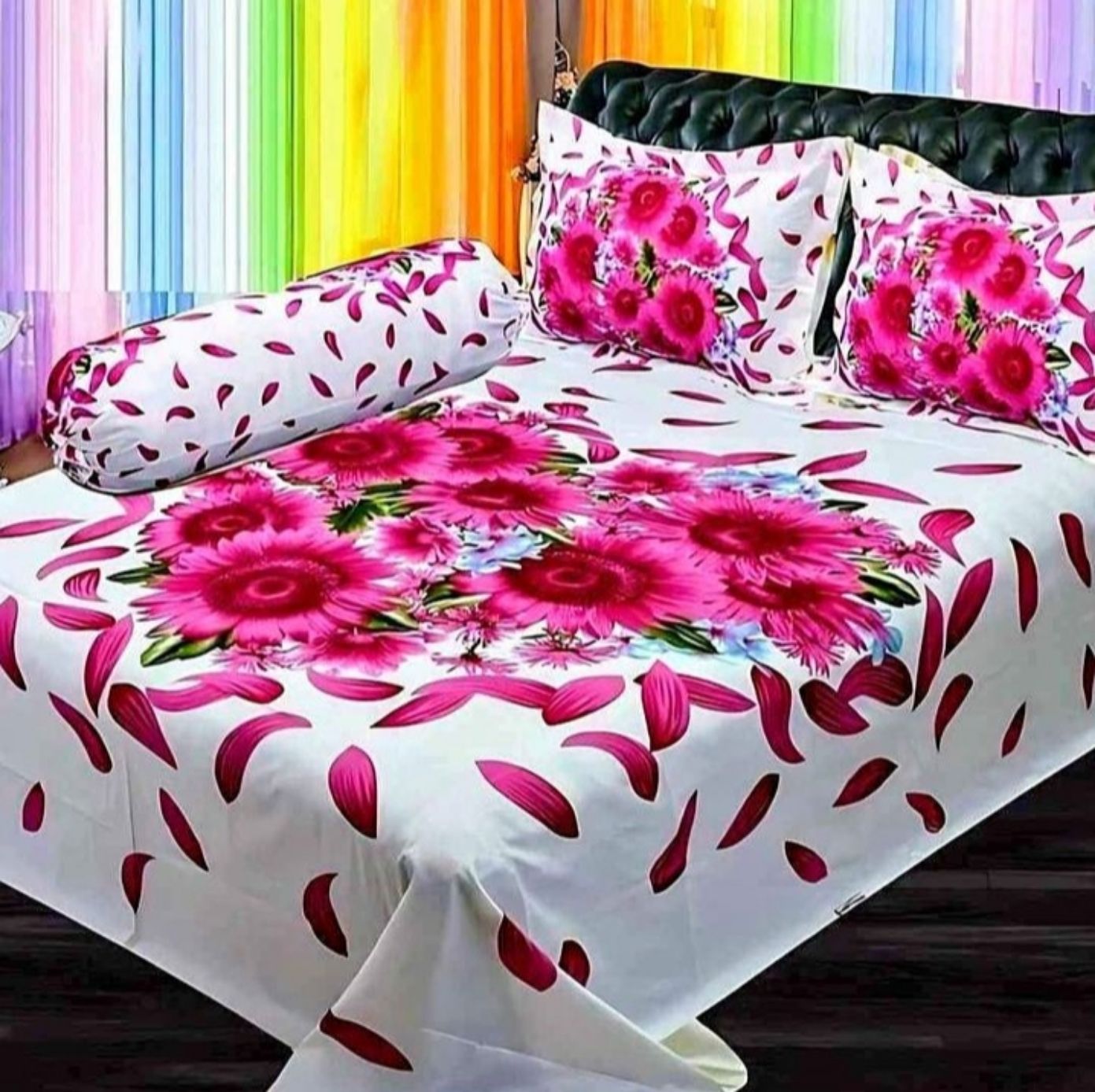 new collection yamin luxury cotton double size twill panel bed sheet size (7.5×8.5)  King size with two pillow cover. 
