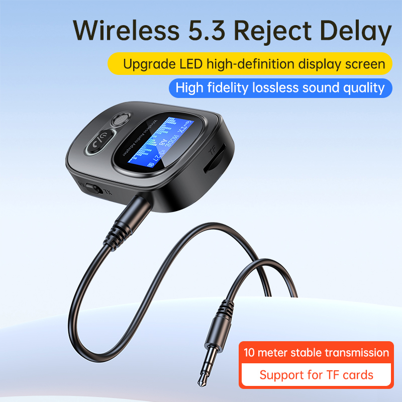 AUX Bluetooth 5.3 Adapter for Car Wireless AudioTransmitter Receiver with LED Display for Home Stereo/PC/Gym/Game Handsfree Call. 