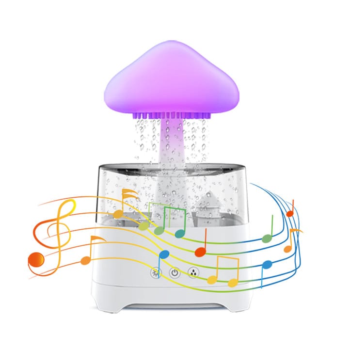 5 IN 1 Bluetooth Speaker Rain Cloud Humidifier, switchable 7 colors, 450ml capacity super quiet, intelligent anti-dry function. 