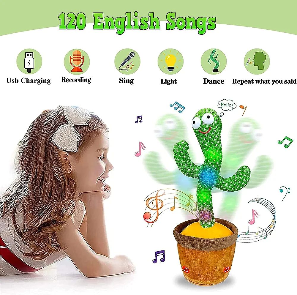 Talking Cactus Toy Dancing Cactus Toy for Babies Voice Repeat Toys for Kids Entertainment Toys Cactus Plush Toy with Lights Moving Cactus Mimicry. 