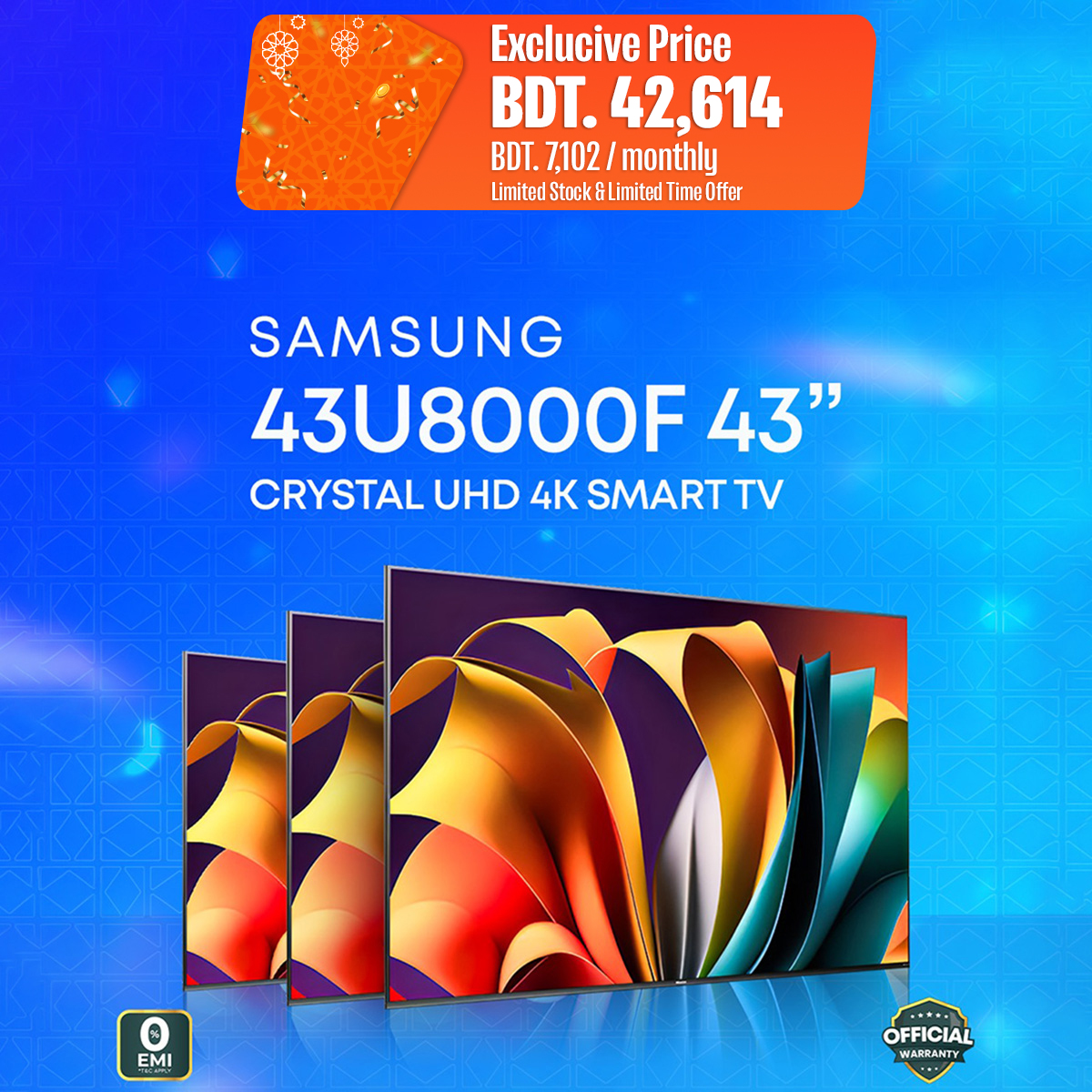 Samsung 43U8000F 43 Inch Crystal 4K UHD Smart TV with Official Warranty