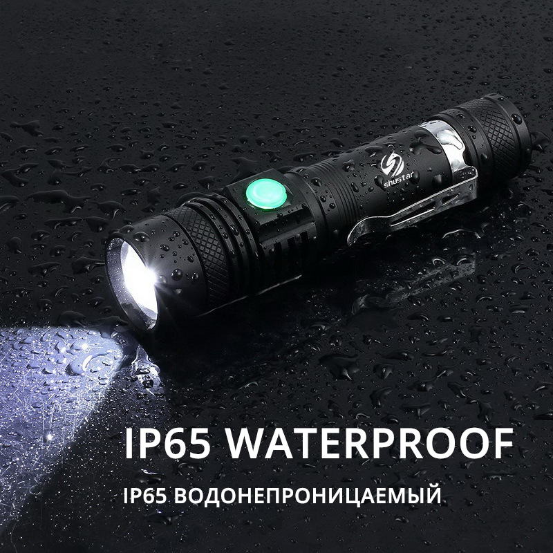 Ultra Bright LED Flashlight With XP-L V6 LED lamp beads Waterproof Torch Zoomable 4 lighting modes Multi-function USB charging. 
