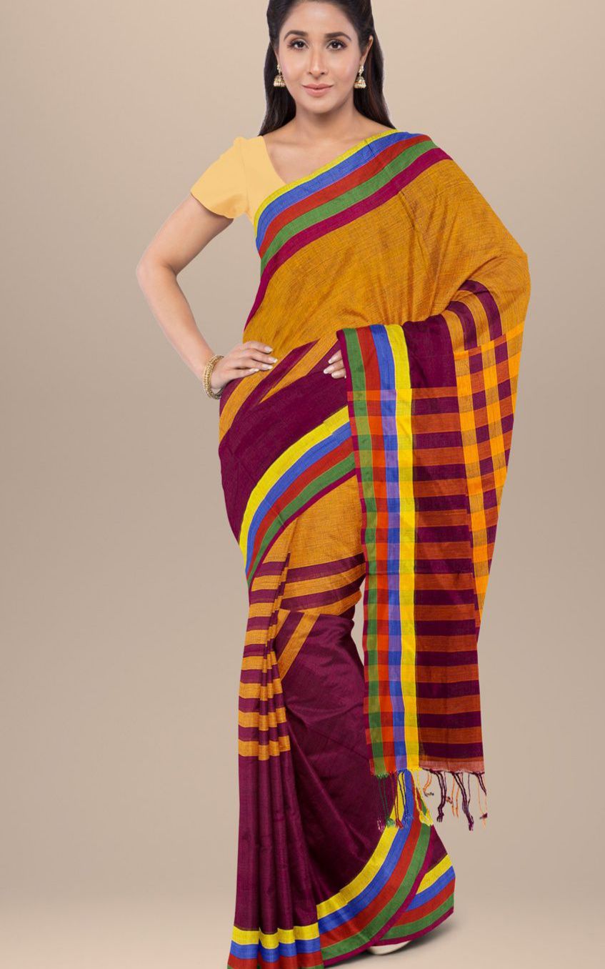 মহিলাদের জন্য সুতি গ্রামীণ চেক শাড়ি