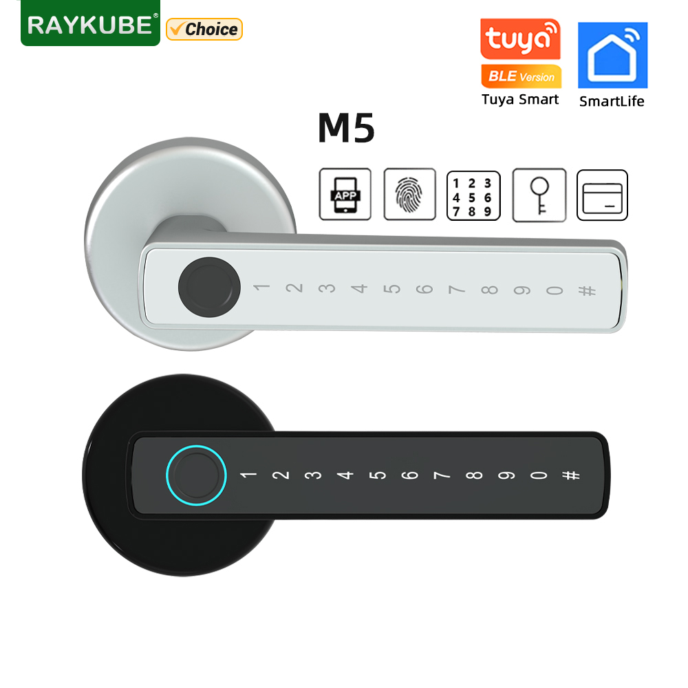 RAYKUBE M5 Tuya BLE Fingerprint Door Lock Digital Electronic Lock with Password/Key/IC Card/ Smartlife/ Tuya APP Unlock. 