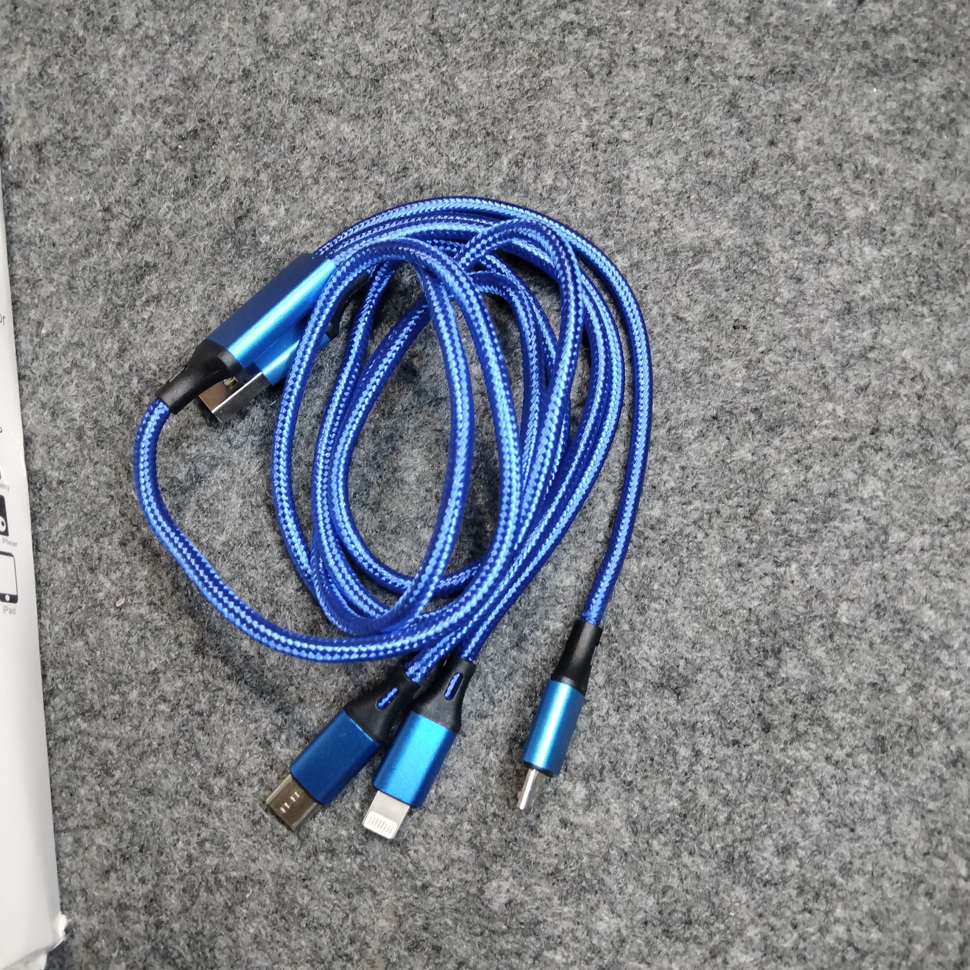 3-In-1 Charging Data Cable - Micro Usb- Type C- Apple Lightning Port- Convenient Charging Solution. 