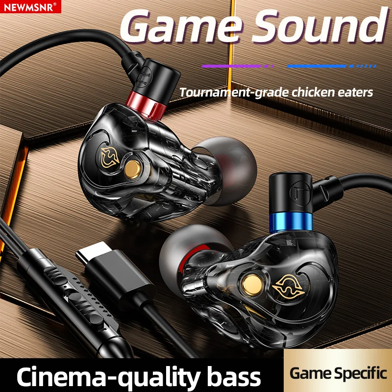 NEW 8D Surround Sound Gaming Earphones Type C&3.5mm Wired In Ear Earbuds Headphones Sports Gamer Headset for With HD Mic