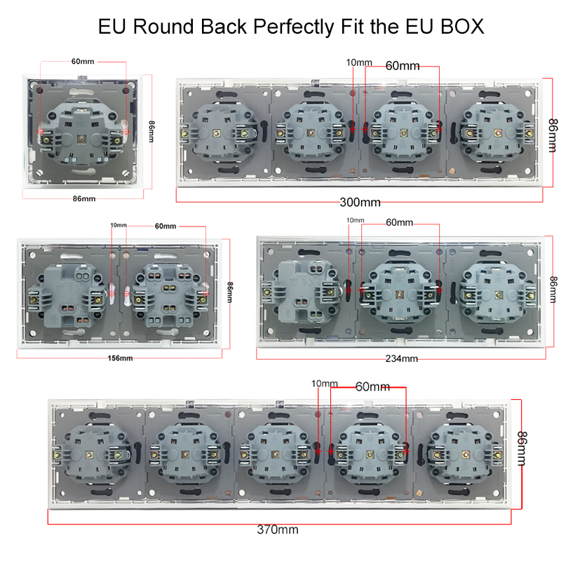 16A French Poland Belgium Standard Power Socket Fast Usb Type C Crystal Glass Panel Euro Electrical Outlet A Type-C Plug. 