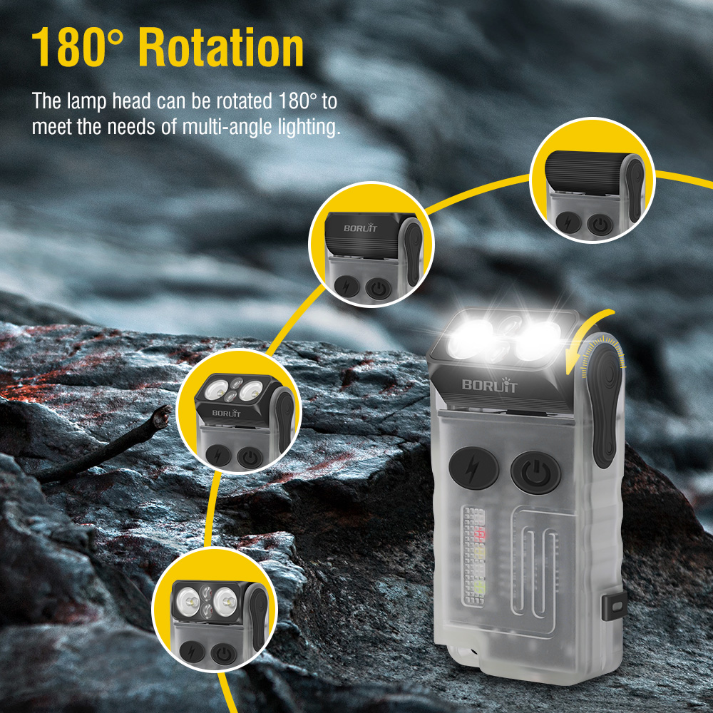 BORUiT V20 Keychain EDC LED Flashlight Head Swivels Type-C Rechargeable Magnet Torch Buzzer Work Light with Clip Magnet Lantern. 