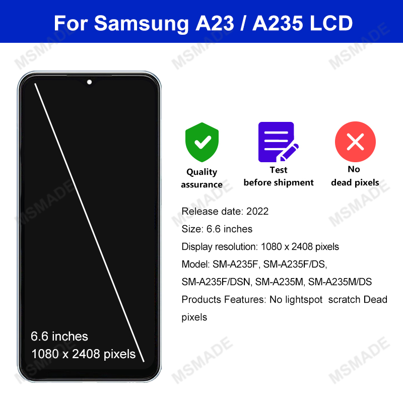 6.6'' For Samsung Galaxy A23 4G Display SM-A235F SM-A235F/DS LCD Touch Screen Digitizer Assembly For Samsung SM-A235M A235 LCD. 