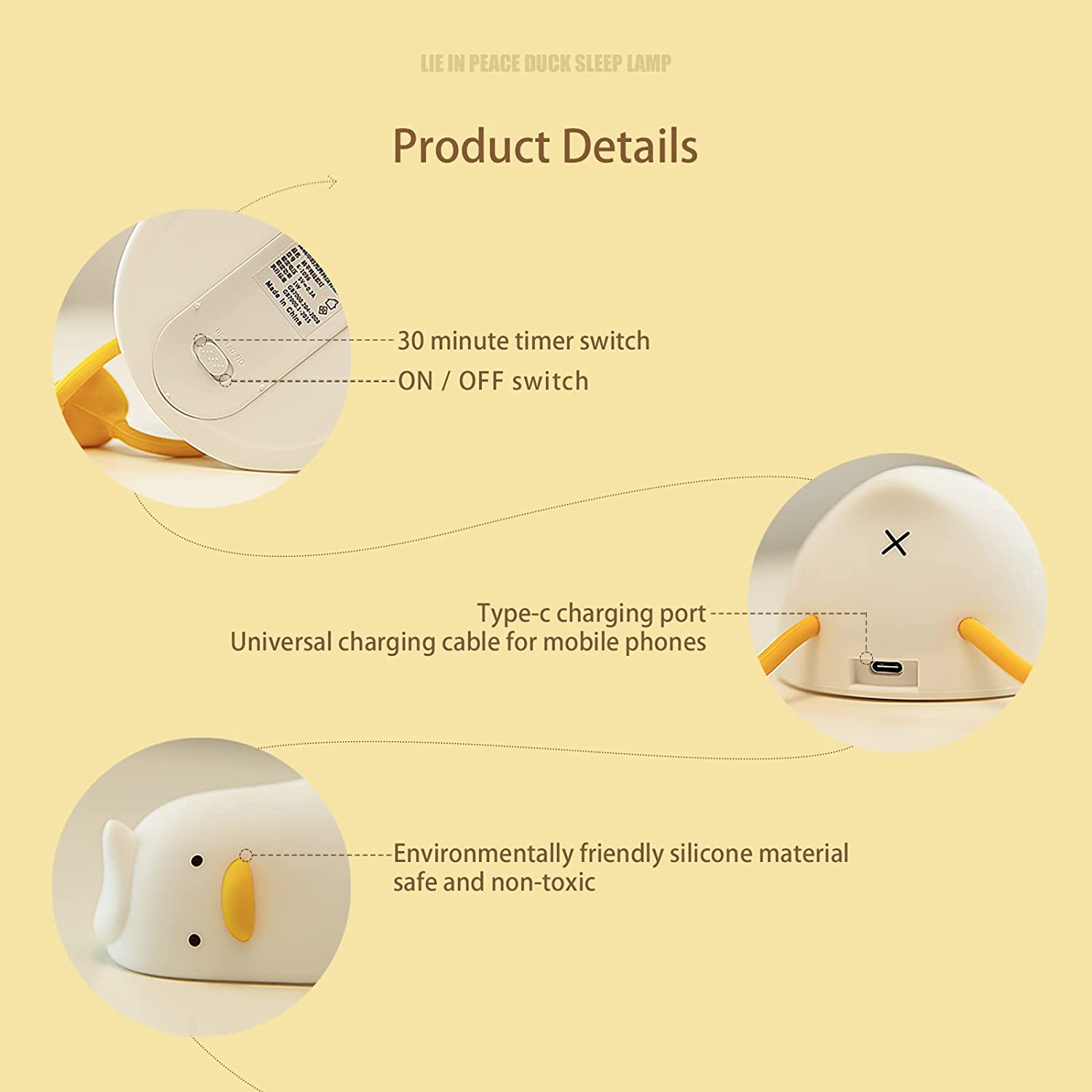 Benson Lying Flat Duck Night Light, LED Squishy Duck Lamp, Cute Light Up Duck, Silicone Dimmable Nursery Nightlight,. 