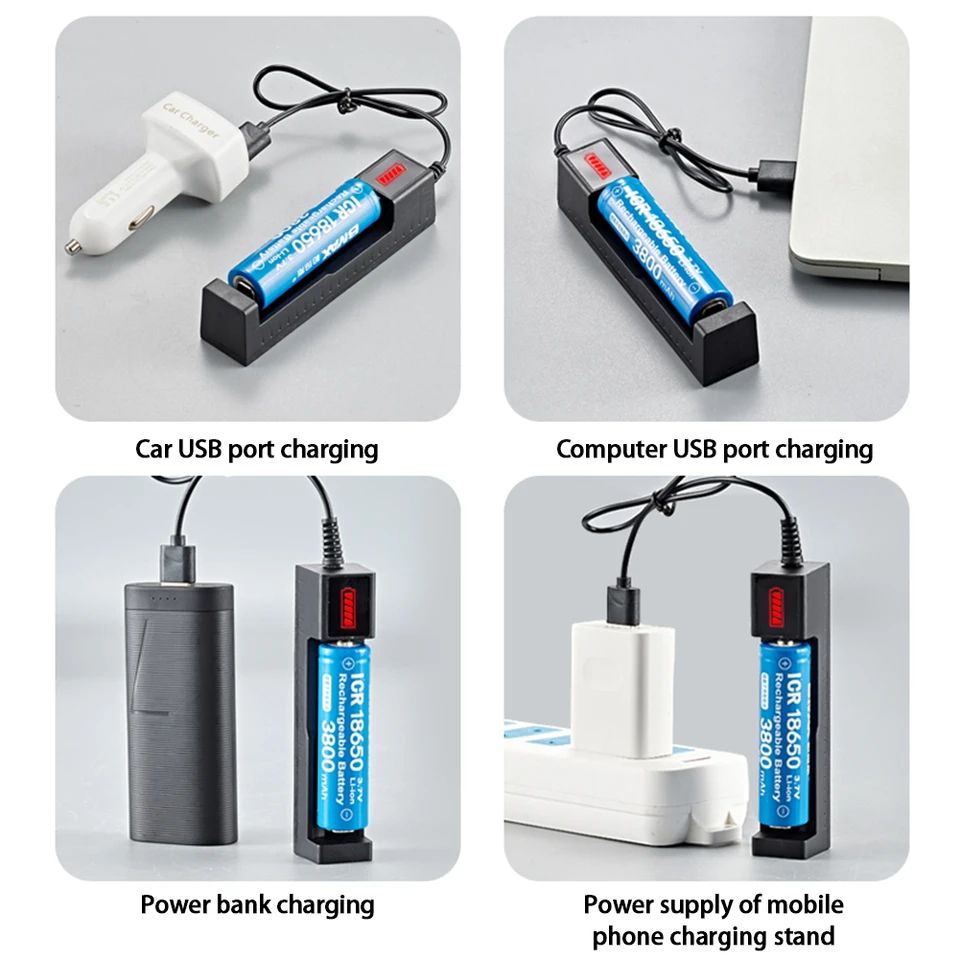 Usb Smart Single Slot Charger 18650 Lithium Charger Small Fan Flashlight Battery Charging Adapter With Indicator Light. 