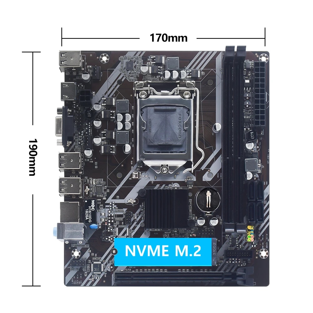 MUCAI H61 Motherboard LGA 1155 Kit Compatible With Intel Core CPUs 2nd And 3rd Generations Supports M.2 NVME SDD. 