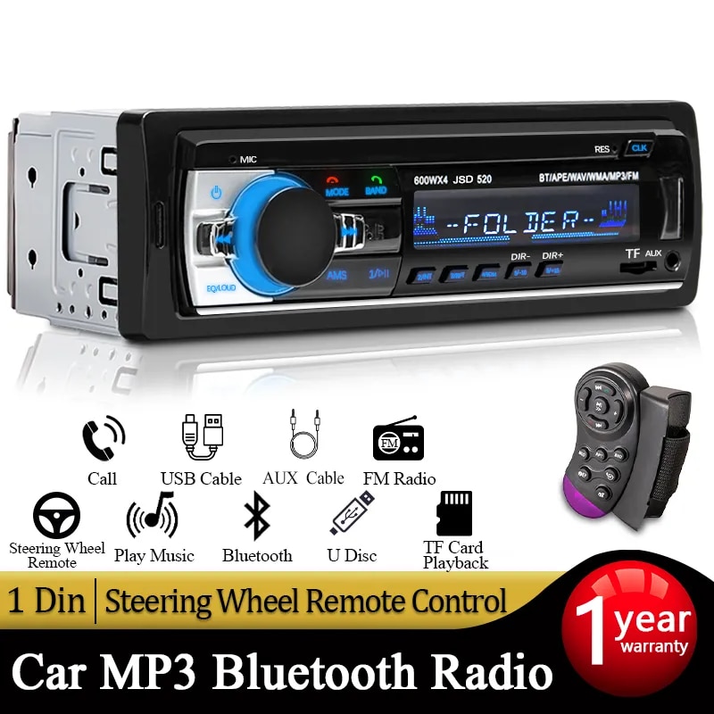 Car Radio 1 din Stereo Player Digital Bluetooth MP3 Player 60Wx4 FM Radio Stereo Audio Music USB/SD with In Dash AUX Input. 
