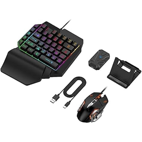 One-Hand RGB Gaming Keyboard & Backlit Mouse – Mechanical Feel, Wrist Rest. 