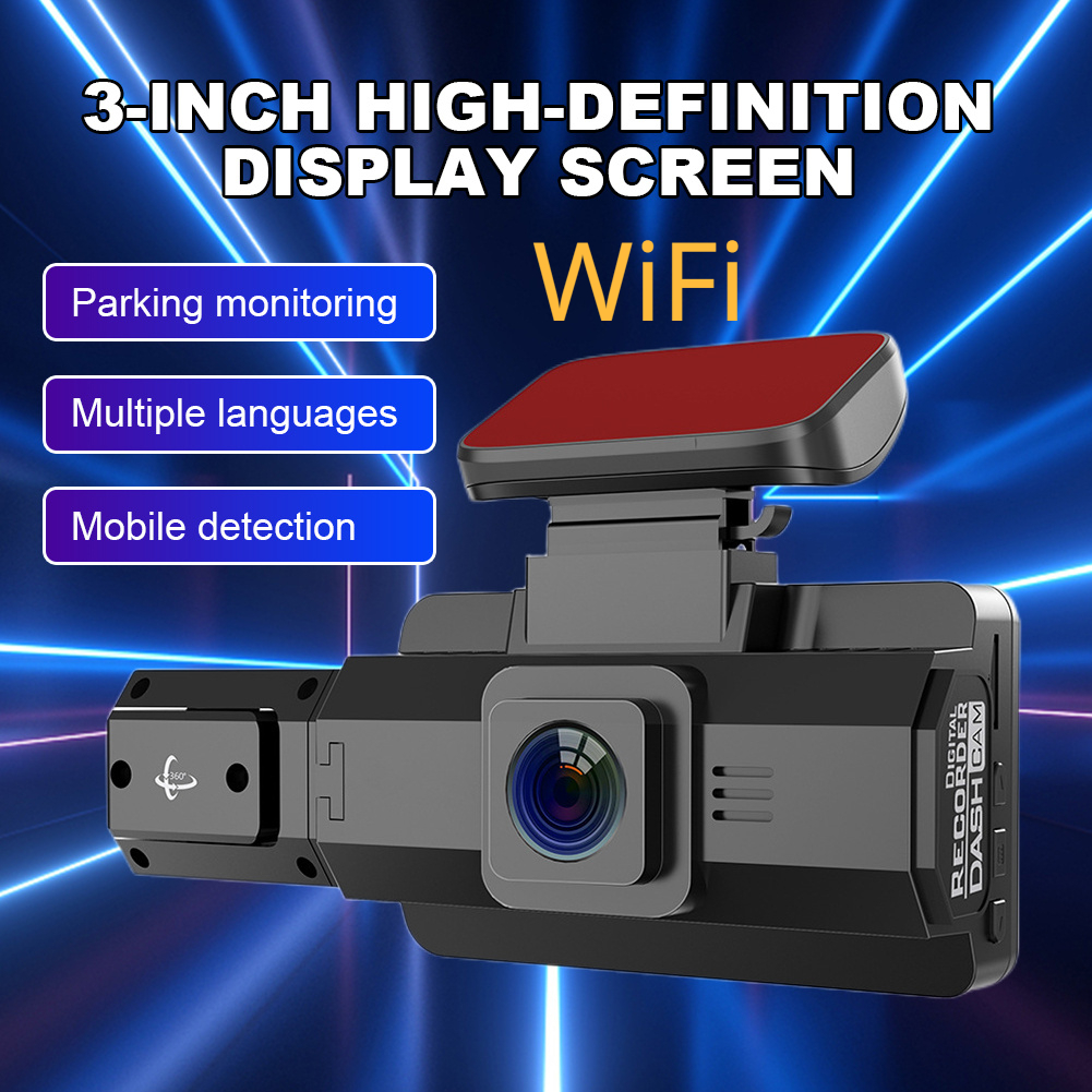 3 Channel Dash Cam 2 Lens Car Dvr Video Recorder with WiFi Black Box Dual Lens DVR with Rear View Camera 24H Parking Monitor. 