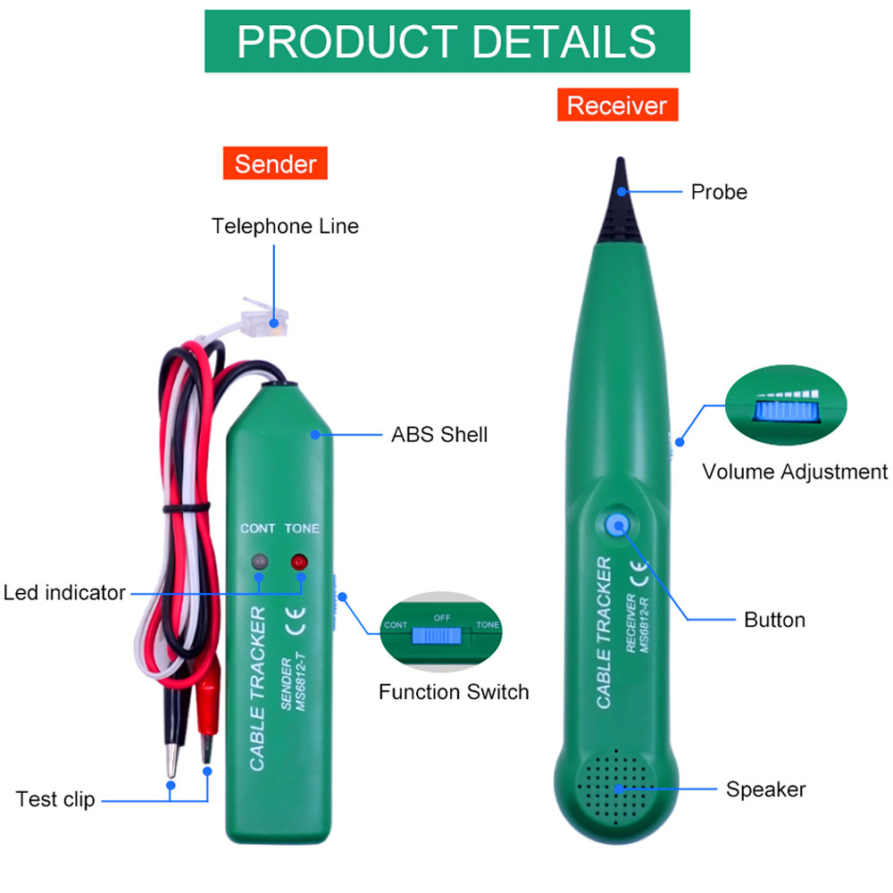 MS6812 Cable Car Tracker Tester Professional Line LAN Detector UTP STP Telephone Wire Tracer Breakpoint Location Diagnose Tone. 