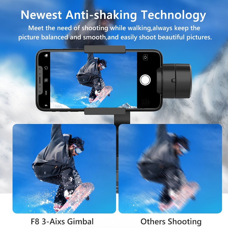 F8 Handheld 3-Axis Gimbal Phone Holder Anti Shake Video Record Stabilizer for Xiaomi iPhone Cellphone Smartphone. 