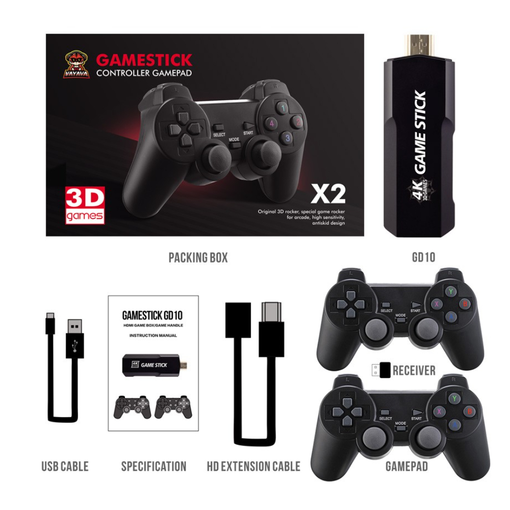 GD10 Game Stick 4K Retro Video Game Console HD Output Emuelec 4.3 System 2.4G Wireless Controllers 3D PSP PS1 GBA Birthday Gift. 