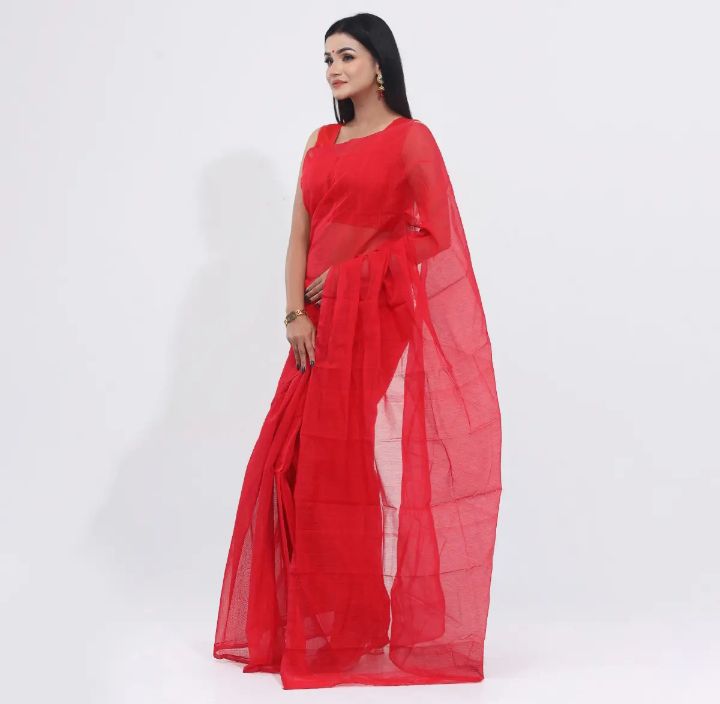 Embroidered Border Half Silk Saree For Women